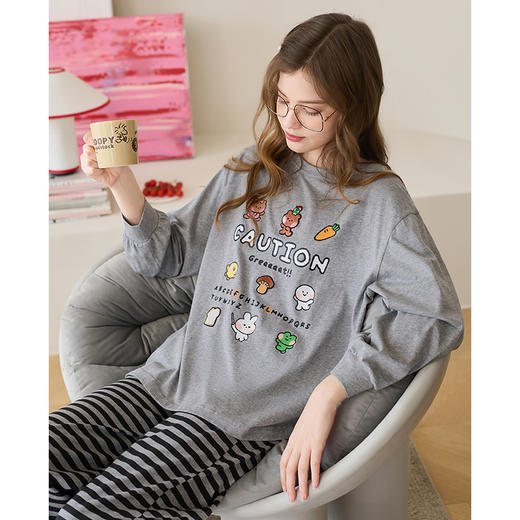 （合作款）芬腾女士布朗熊卡通纯棉长袖家居服圆领套装yc0209014 商品图2