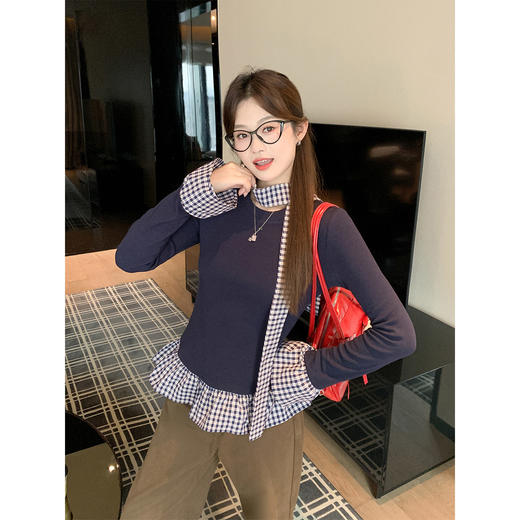 <曾小咸推荐>2.22现货秒杀 ！微信超特价！韩系拼接格子长袖（含丝巾） 日常119.99 立减50 秒杀69.99！！ 商品图1