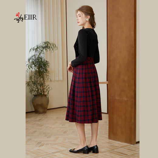 司歌丝绒拼接假两件弹力连衣裙收腰长袖A921219X 商品图3