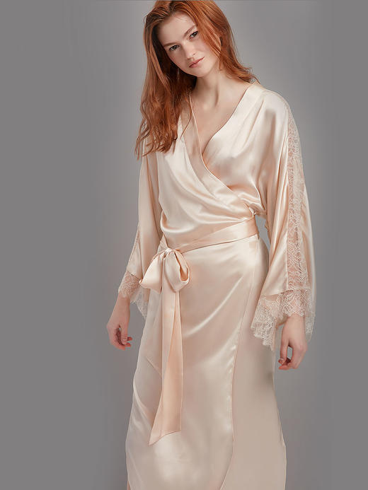 桑罗优雅蕾丝睡袍长款新娘婚礼晨袍 商品图5
