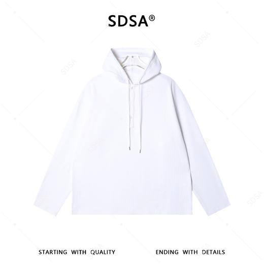 1758SDSA男装2026新款高贵轻奢韩版简约纯色竖纹连帽长袖T恤百搭宽松 商品图1