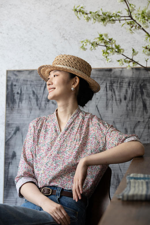 牧衣游原创进口Liberty印花棉外套新款通勤粉色气质文艺开衫 梧欣 商品图5