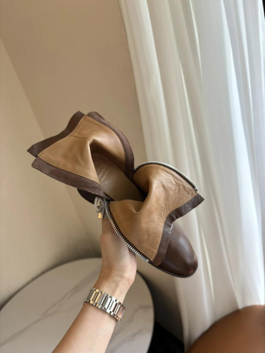 25-1 以往订单不追溯 年底亏清 off 棕色牛皮 内外底全皮 固特异工艺 双侧拉链 切尔西粗跟短靴 商品图6