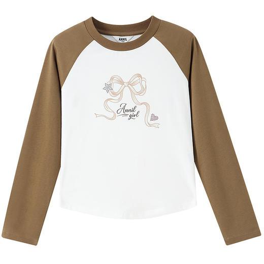 【断码捡漏-全棉甜美T恤】女童插肩袖撞色百搭上衣圆领长袖T恤春季新款安奈儿童装EG611741 商品图5