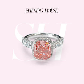 ShiningHouse[培育] 粉钻系列  18k金钻石戒指 粉钻垫形4克拉钻人工真钻人造钻石K金戒指时尚钻石女戒悦己送礼臻选【此商品不支持7天无理由退货退款】预计3日发货