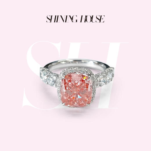 ShiningHouse[培育] 粉钻系列  18k金钻石戒指 粉钻垫形4克拉钻人工真钻人造钻石K金戒指时尚钻石女戒悦己送礼臻选【此商品不支持7天无理由退货退款】预计3日发货 商品图0