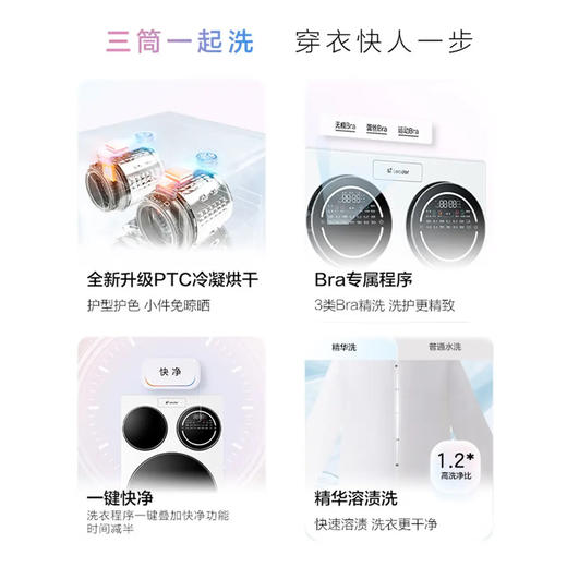 统帅（Leader）洗衣机 XQGL125-MHBLDE697WU1 三筒双烘版 商品图5