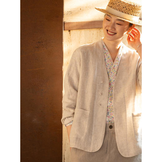 牧衣游原创 麻料净色外套新款轻薄禅意古朴文艺新中式开衫 知薇 商品图1