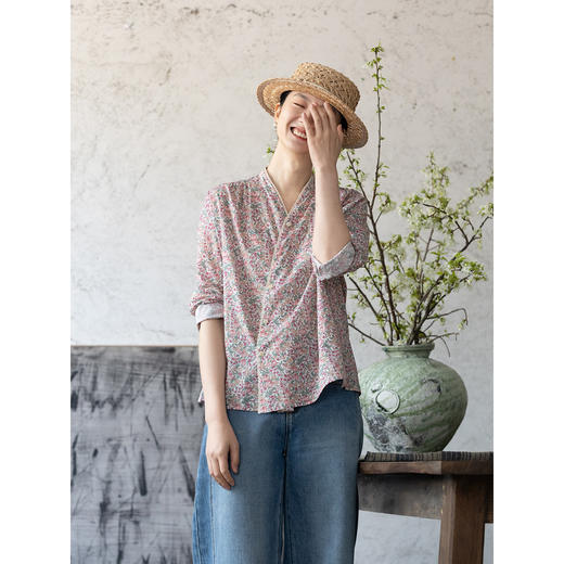 牧衣游原创进口Liberty印花棉外套新款通勤粉色气质文艺开衫 梧欣 商品图2