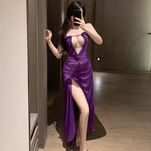 【情趣玩具】制服诱惑专区比基尼镂空开衩长裙性感纯欲露胸透视吊带睡衣！ 商品图2