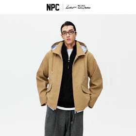 NPC潮牌棉混纺休闲连帽夹克帽子可拆卸下摆帽里条纹撞色NP5CTJ26