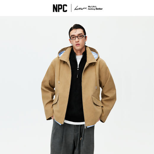 NPC潮牌棉混纺休闲连帽夹克帽子可拆卸下摆帽里条纹撞色NP5CTJ26 商品图0
