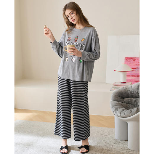 （合作款）芬腾女士布朗熊卡通纯棉长袖家居服圆领套装yc0209014 商品图4