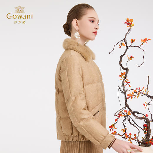 【鹅绒】乔万尼新中式水貂毛领精致提花保暖短款羽绒服ED4T723 商品图3