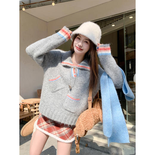 <曾小咸推荐>2.21现货秒杀 ！微信超特价！撞色翻领毛衣 日常219.99 立减130 秒杀89.99！！半裙 秒杀69.99！！ 商品图3