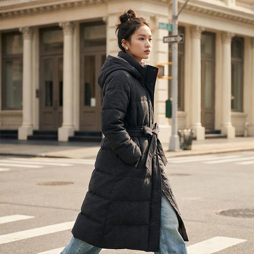 NANSONGSILK/NS羊毛连帽宽松保暖舒适百搭长款鹅绒服547119南宋 商品图2