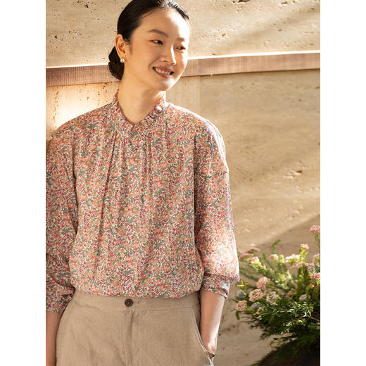 牧衣游原创进口Liberty印花棉衬衫春季新款粉色碎花气质小衫 植愈 商品图1