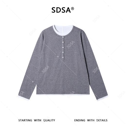 OAS2821SDSA男装2026新款高贵轻奢韩版简约拼接假两件圆领长袖T恤百搭潮 商品图1