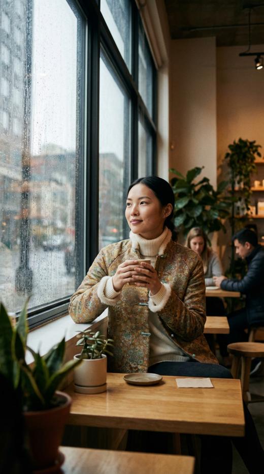 新国风立领水貂毛拼接夹棉花扣外套 商品图6