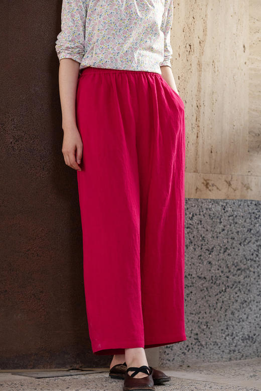牧衣游原创 汉麻休闲长裤新款柔软舒适垂感宽松红色百搭裤子 池漾 商品图5