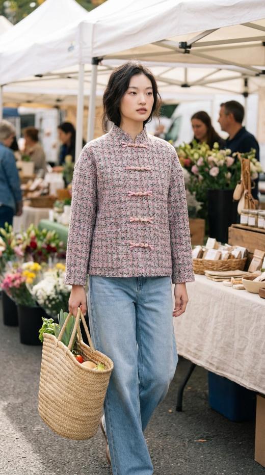 中式撞色拼接袖前短后长立领外套 商品图5