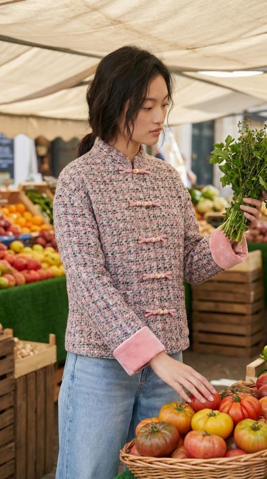 中式撞色拼接袖前短后长立领外套 商品图2