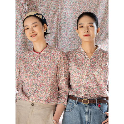 牧衣游原创进口Liberty印花棉外套新款通勤粉色气质文艺开衫 梧欣 商品图1