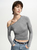 TR她热 慵懒叙事 灰色天丝羊毛露肩长袖显瘦挂脖针织打底衫上衣 商品缩略图4
