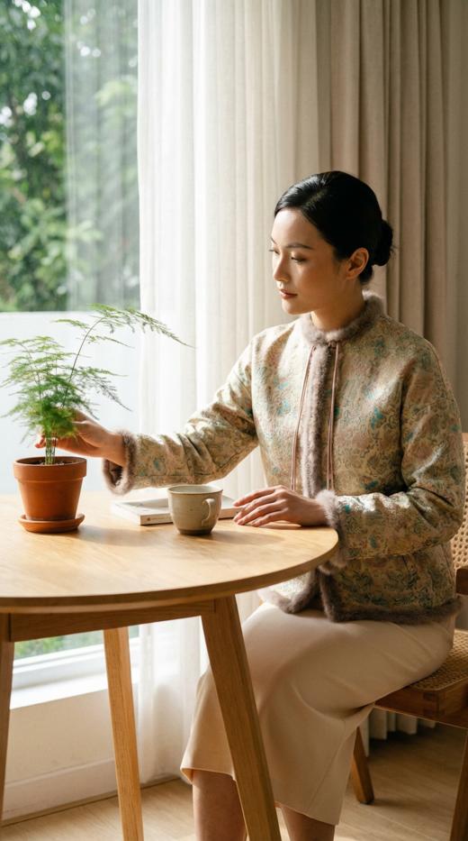 SJ同款轻国风立领夹棉水貂毛花扣外套 商品图5