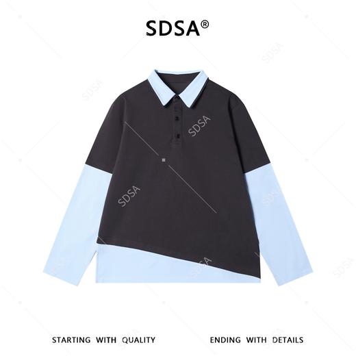 26013SDSA男装2026新款高贵轻奢潮牌简约拼接撞色半纽扣翻领长袖T恤 商品图1
