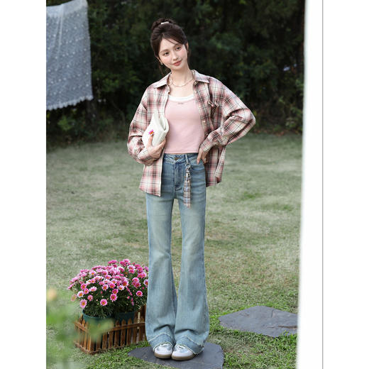 鹿向南「柔蓝春曳」洗水蓝微喇毛边牛仔裤女春季垂感显瘦直筒长裤 商品图3