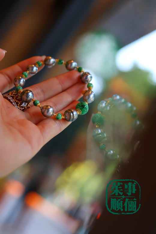 【茱事顺俪】18k黄金翡翠大溪地螺纹珍珠手链 商品图5