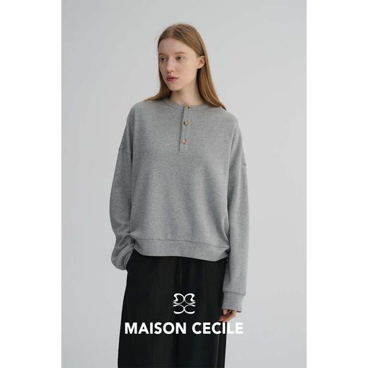 MAISON CECILE两色|羊毛棉百搭实穿牛角扣亨利领松弛落肩长袖卫衣 商品图1