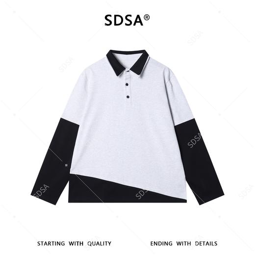 26013SDSA男装2026新款高贵轻奢潮牌简约拼接撞色半纽扣翻领长袖T恤 商品图1