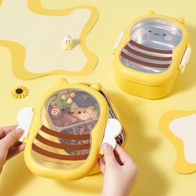 【304不锈钢双格蜜蜂饭盒】小蜜蜂上班族饭盒 卡通不锈钢便当餐盒 学生食堂专用上学盒保温分格