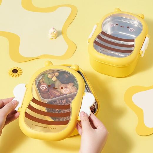 【304不锈钢双格蜜蜂饭盒】小蜜蜂上班族饭盒 卡通不锈钢便当餐盒 学生食堂专用上学盒保温分格 商品图0