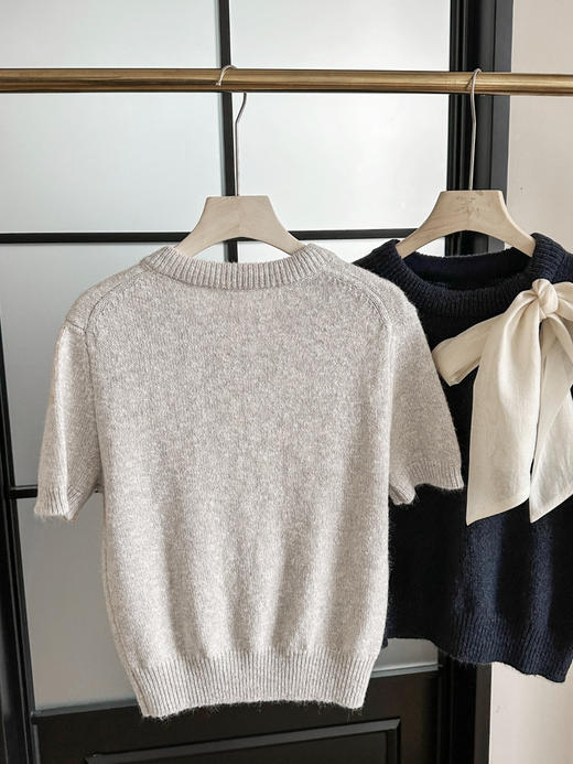 MO*同款轻绉蝴蝶结装饰粗粝竹节纱肌理短袖针织 商品图10