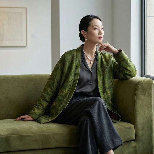 NANSONGSILK/NS新中式时尚V领系带显瘦保暖鹅绒服547143南宋 商品图1