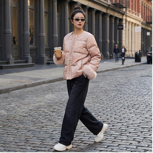 【咕咕同款】NANSONGSILK/NS新中式百搭国风新中式圆领毛毛袖羽绒服Q90D61601Z南宋 商品图4