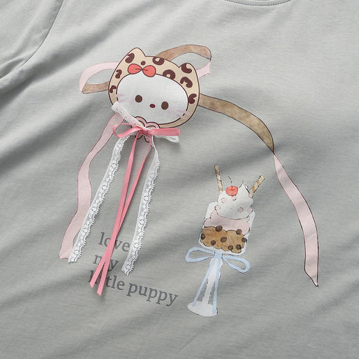 芬腾【带胸垫】防凸点短袖长裤豹纹女款春夏季睡衣纯棉家居服套装 商品图3