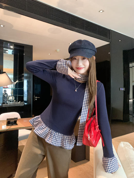 <曾小咸推荐>2.22现货秒杀 ！微信超特价！韩系拼接格子长袖（含丝巾） 日常119.99 立减50 秒杀69.99！！ 商品图12