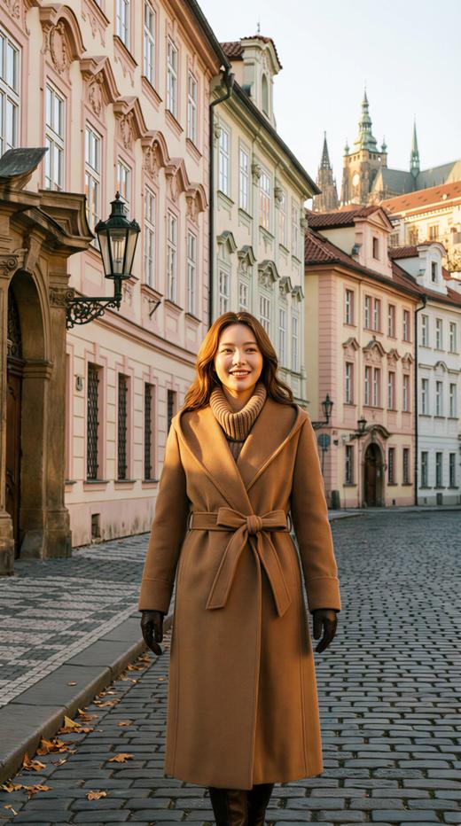 连帽浴袍款设计系带双面手工长款大衣 商品图5