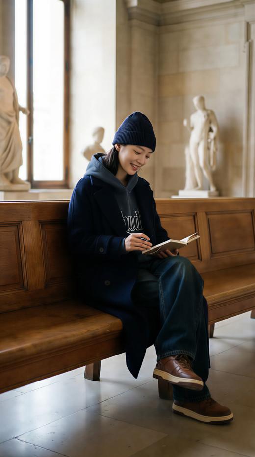 风领角设计双排扣气质长款双面手工大衣 商品图6