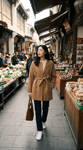 宽袖立裁摆简约双面工艺腰带中长款大衣