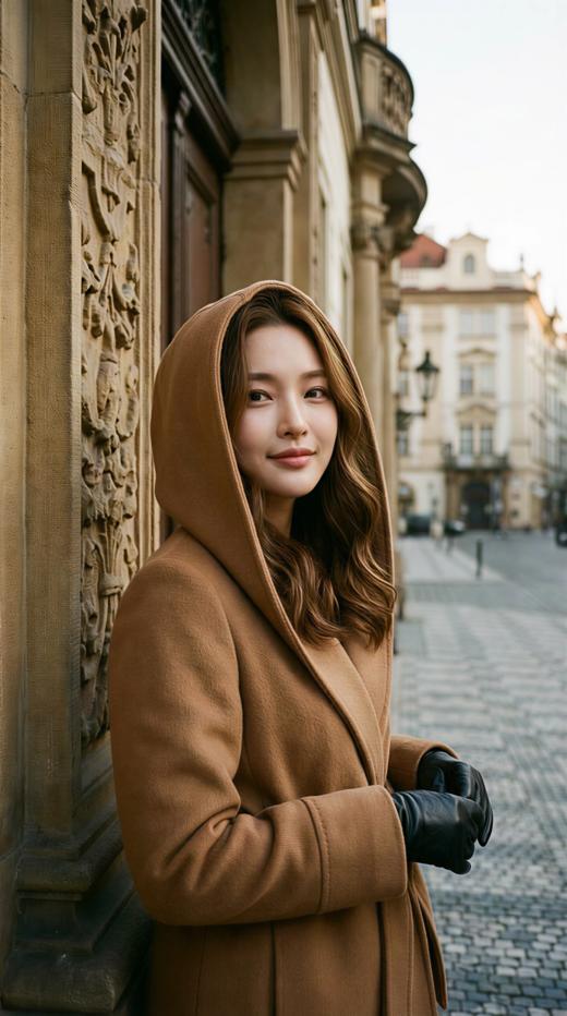 连帽浴袍款设计系带双面手工长款大衣 商品图1