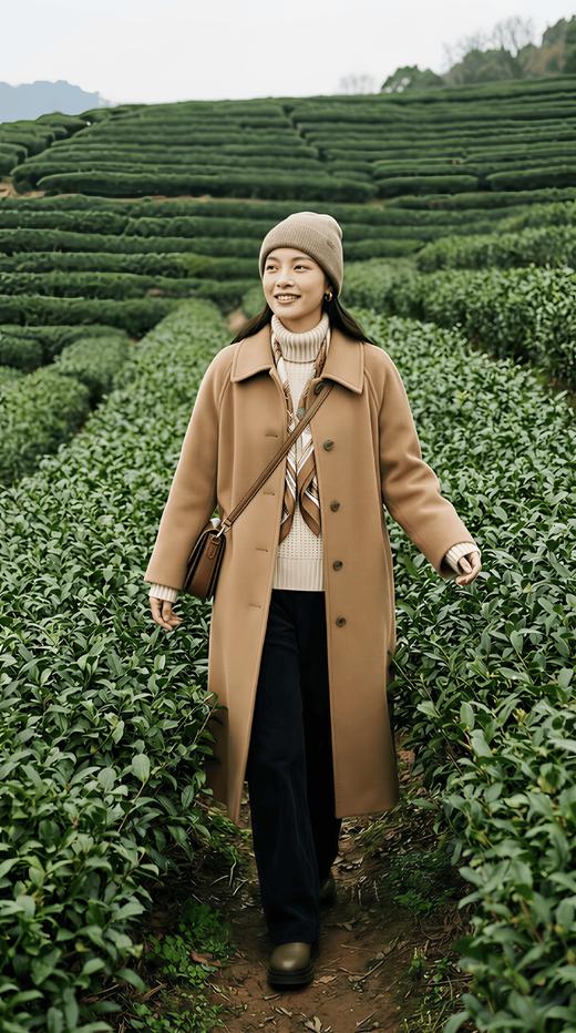 小翻领五粒扣双面手工长款大衣 商品图5