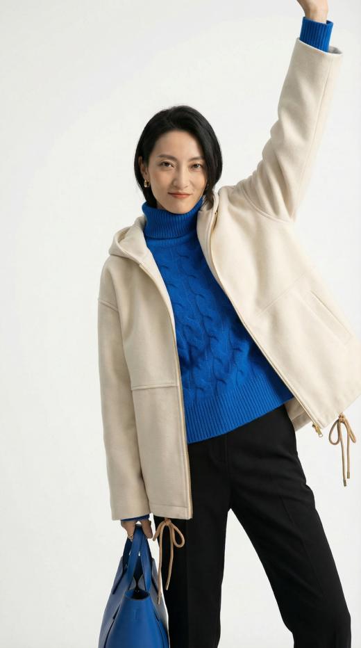 连帽拉链摆收绳中长款外套 商品图2