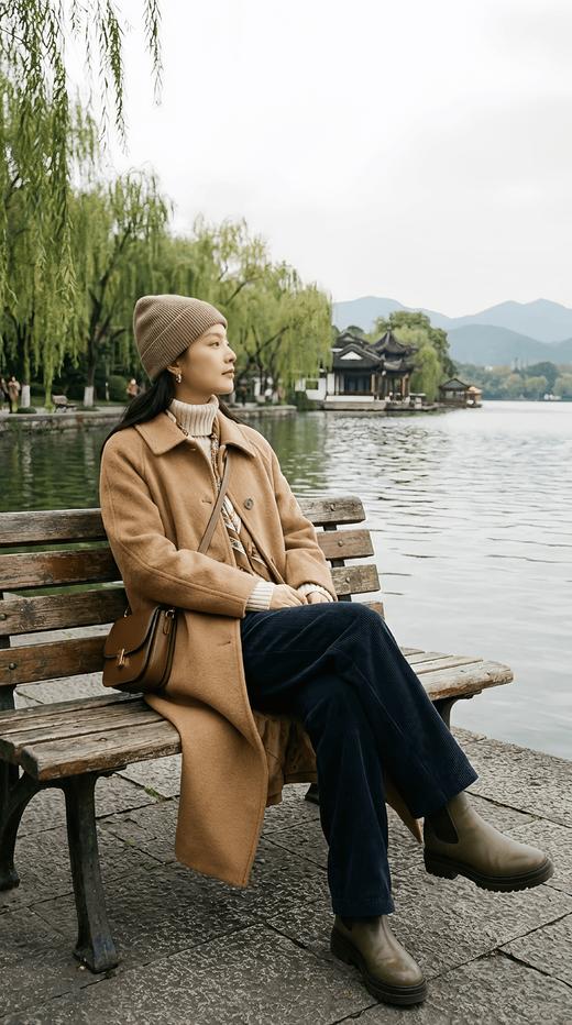 小翻领五粒扣双面手工长款大衣 商品图2