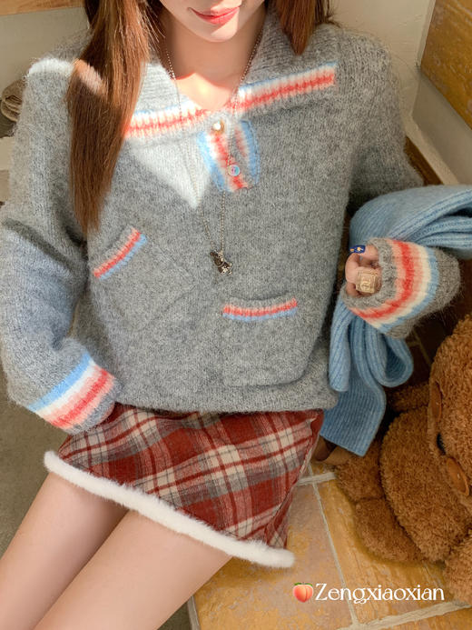 <曾小咸推荐>2.21现货秒杀 ！微信超特价！撞色翻领毛衣 日常219.99 立减130 秒杀89.99！！半裙 秒杀69.99！！ 商品图12