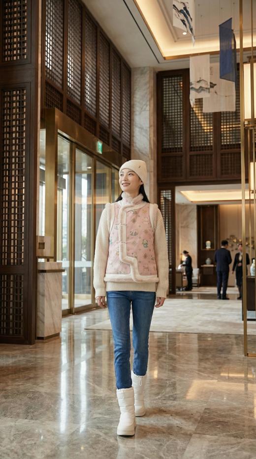 拼边国风夹水貂毛棉马甲 商品图4